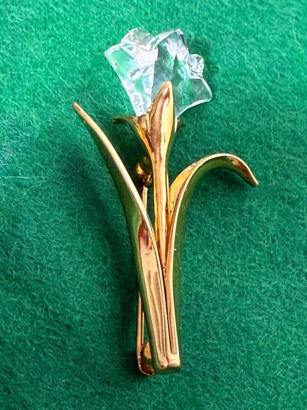 Swarovski Swan Signed Polished Gold Tone Clear Crystal Tulip‎ Flower Brooch